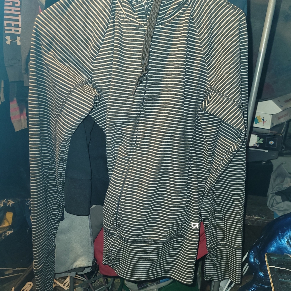 Striped Hooded Zip-Front Women's Sweater - Black & White